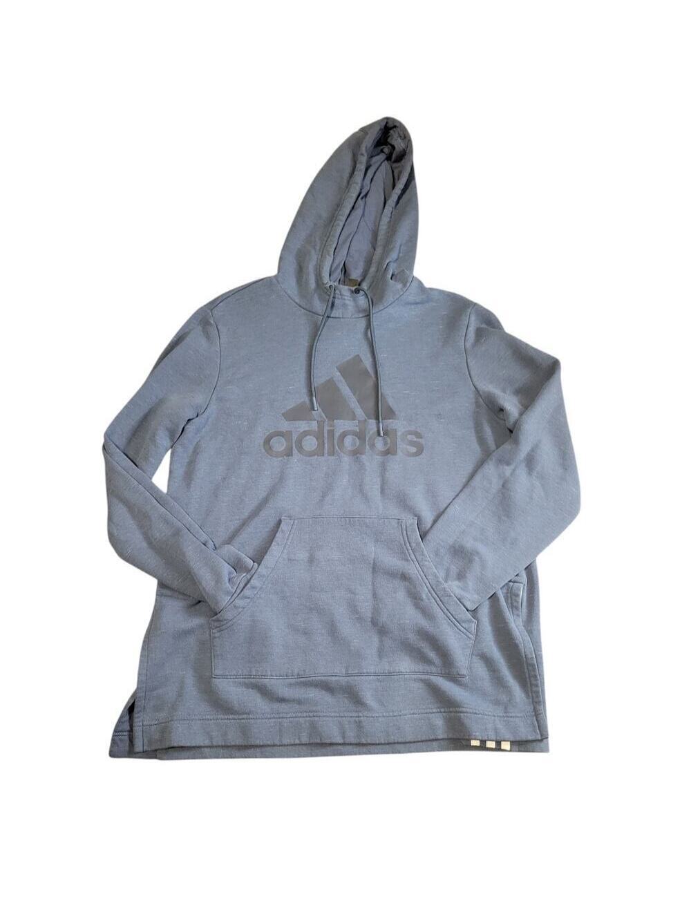 Adidas Women's Hoodie Size L Blue Long Sleeve Side Slits Pouch Pocket